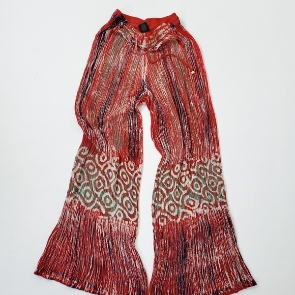 Rayon Abstract Lounge Pants High Rise Flare Bell Bottom Festival Comfy - Picture 10 of 11